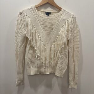 Chelsea & Theodore small Ivory cream Knit Sweater Fringe delicate western boho